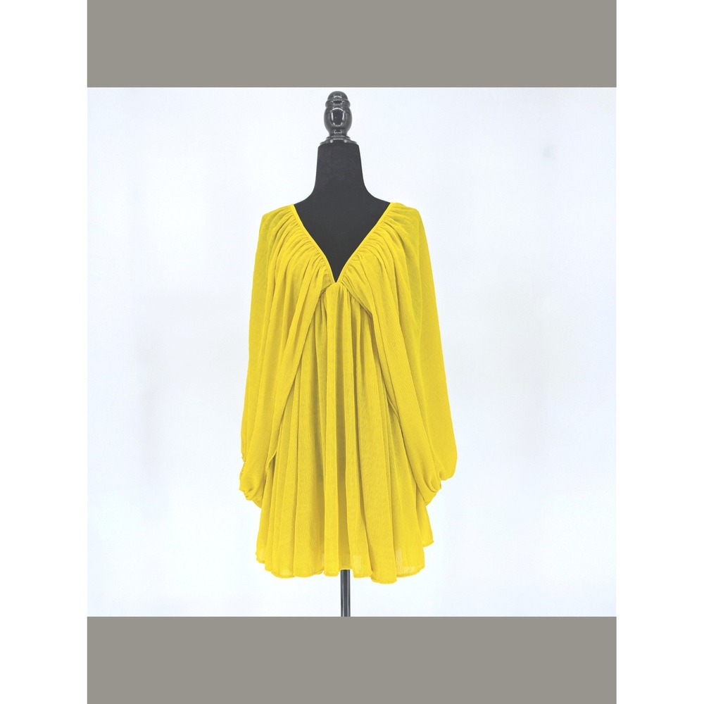 Tularosa NWT Yellow Pleated Chiffon Mini Dress XS Open Back Tie